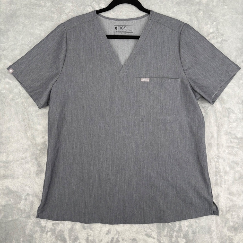 FIGS Mens XL Gray Heather V-Neck Short Sleeve‎ Scrub Top FW1000 Technical
